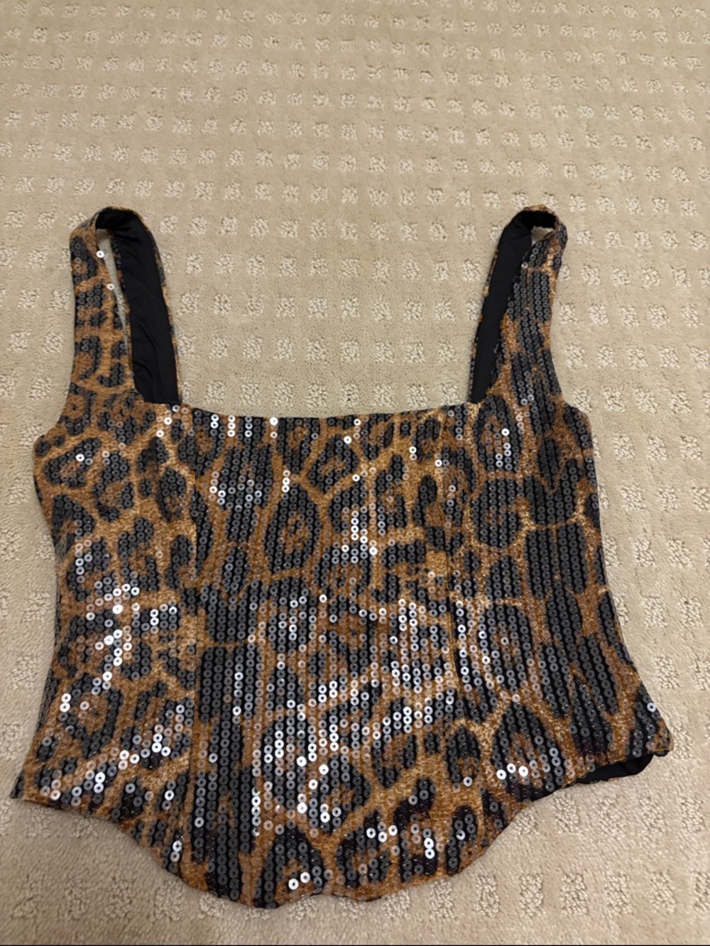 Edikted Sequin Leopard Print Bodysuit - Brown/Black